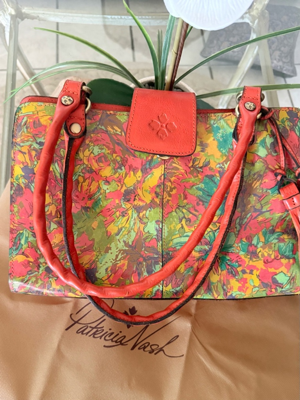 Patricia Nash Coral-Trim Floral Tote with Multicolor Canvas